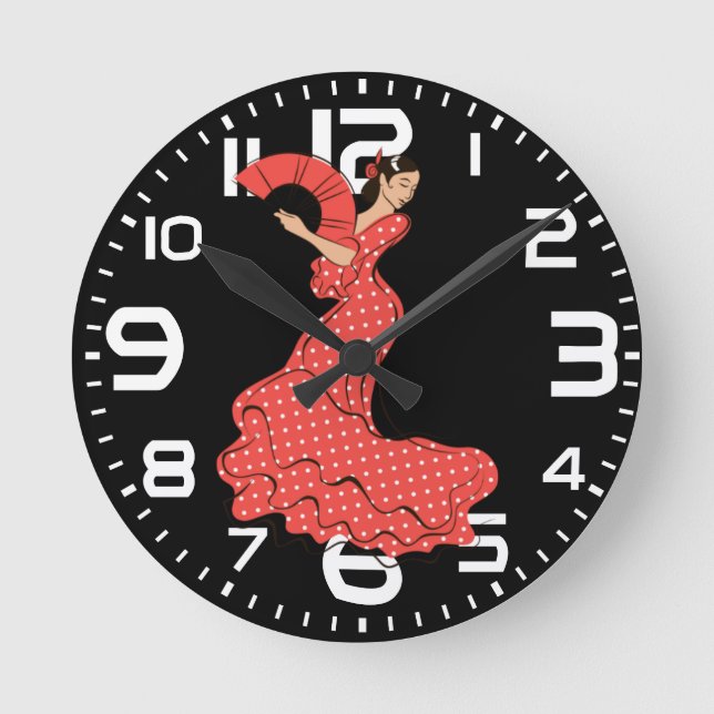 Reloj Redondo Mediano Spanish Flamenco Dancer with Fan (Anverso)