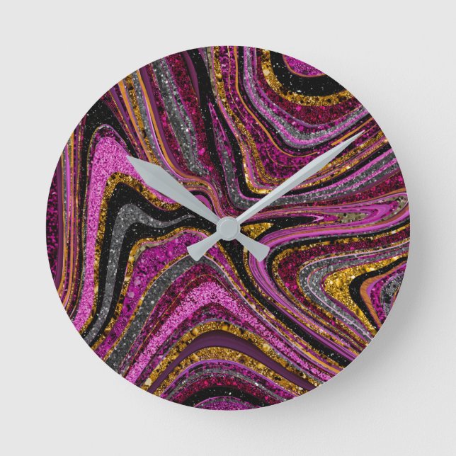 Reloj Redondo Mediano Sparkle Glam Purpurina arte de mármol femenino ros (Anverso)