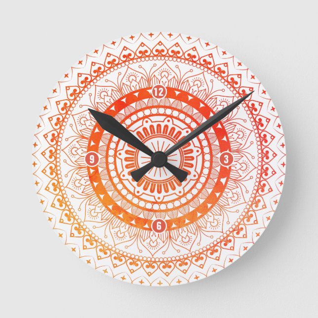 Reloj Redondo Mediano Spiritual Mandala Orange Yellow (Anverso)