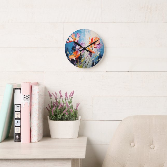 Reloj Redondo Mediano Splash Arte floral (Sala de lectura)