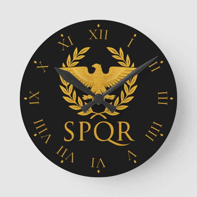 Reloj Redondo Mediano SPQR Roman Eagle Emblem – Golden Aquila & Laurel (Anverso)