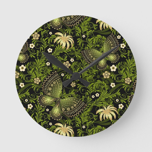 Reloj Redondo Mediano Spring Green-gold Pattern (Anverso)