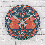 Reloj Redondo Mediano Squirrel Forest Woodland<br><div class="desc">Bosque de ardilla roja con conos de pino,  ramas de pino,  bellotas,  hojas de roble y bayas. Perfecto para una casa lago o decoración de temporada. Arte original de Nic Squirrell.</div>