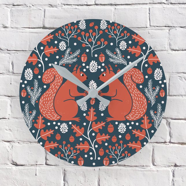 Reloj Redondo Mediano Squirrel Forest Woodland (Squirrel in the Forest pattern woodland wall clock)