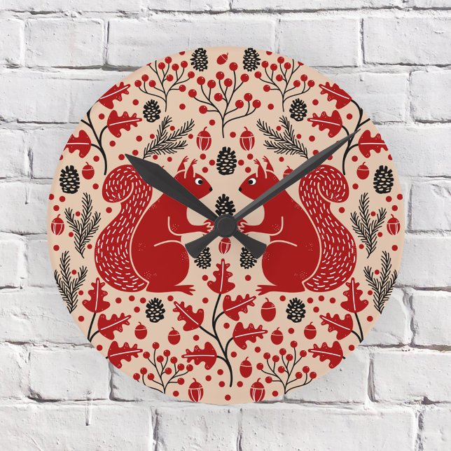 Reloj Redondo Mediano Squirrel Forest Woodland (Squirrel in the Forest pattern woodland wall clock)
