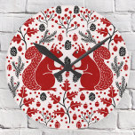 Reloj Redondo Mediano Squirrel Forest Woodland<br><div class="desc">Bosque de ardilla roja con conos de pino,  ramas de pino,  bellotas,  hojas de roble y bayas. Perfecto para una casa lago o decoración de temporada. Arte original de Nic Squirrell.</div>