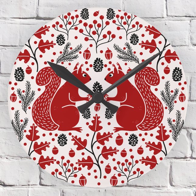 Reloj Redondo Mediano Squirrel Forest Woodland (Squirrel in the Forest pattern woodland wall clock)