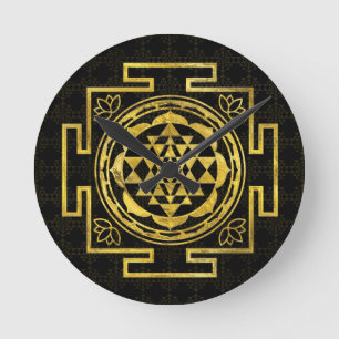 Reloj Redondo Mediano Sri Yantra dorado / Sri Chakra