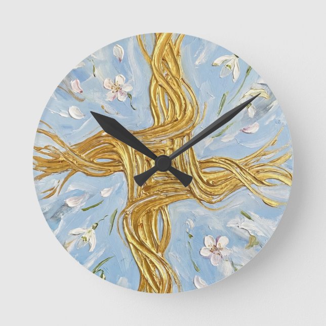 Reloj Redondo Mediano St Brigid's Cross Snowdrops Golden Imbolc Art (Anverso)