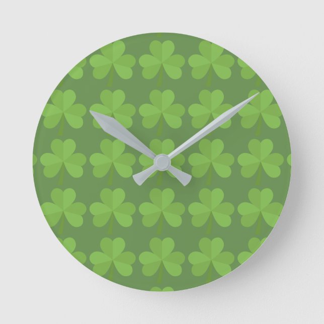 Reloj Redondo Mediano St. Patrick Ireland Shamrock Irish Clover Pattern (Anverso)