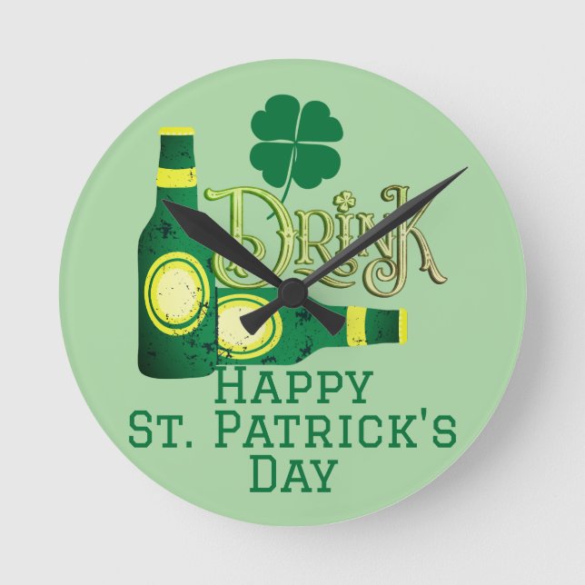 Reloj Redondo Mediano St. Patrick's Day Irlandés verde afortunado Shamro (Anverso)