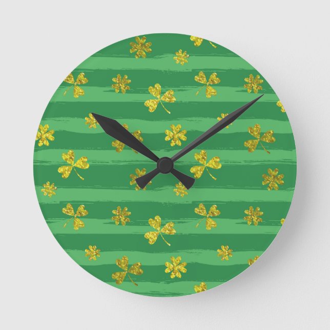 Reloj Redondo Mediano st patricks shamrock dorado (Anverso)