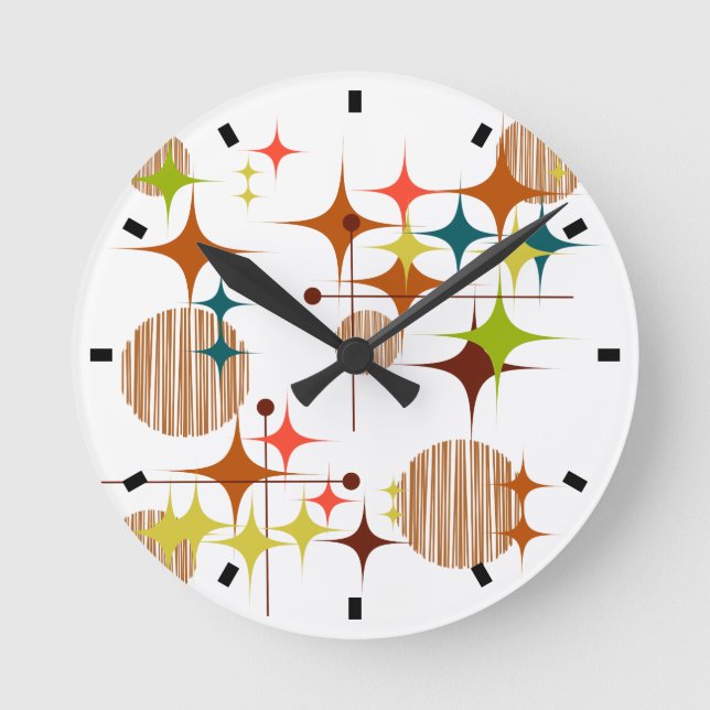 Reloj Redondo Mediano Starbursts e Globos modernos de mediados del siglo (Anverso)