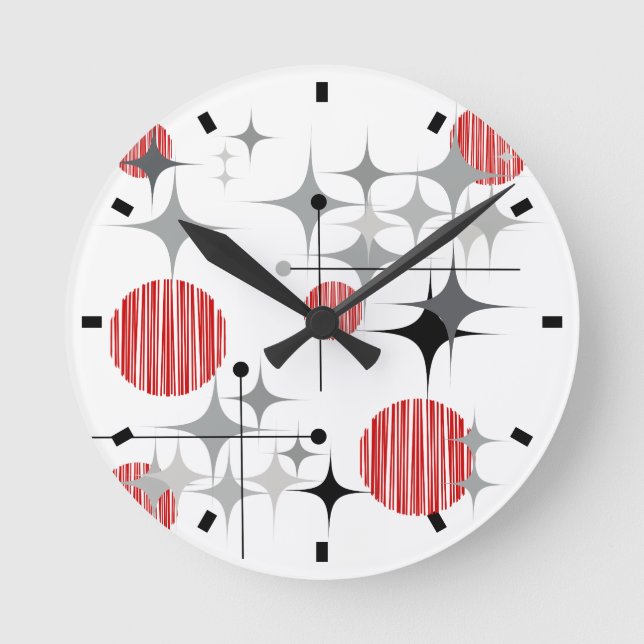 Reloj Redondo Mediano Starbursts e Globos modernos de mediados del siglo (Anverso)