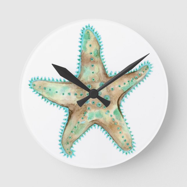 Reloj Redondo Mediano Starfish Acrylic Wall Clock Natural Greens & Brown (Anverso)