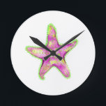 Reloj Redondo Mediano Starfish Acrylic Wall Clock Pink<br><div class="desc">Beautiful Starfish Wall clock to add a touch of the ocean theme in any room.</div>