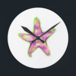Reloj Redondo Mediano Starfish Acrylic Wall Clock Pink<br><div class="desc">Beautiful Starfish Wall clock to add a touch of the ocean theme in any room.</div>