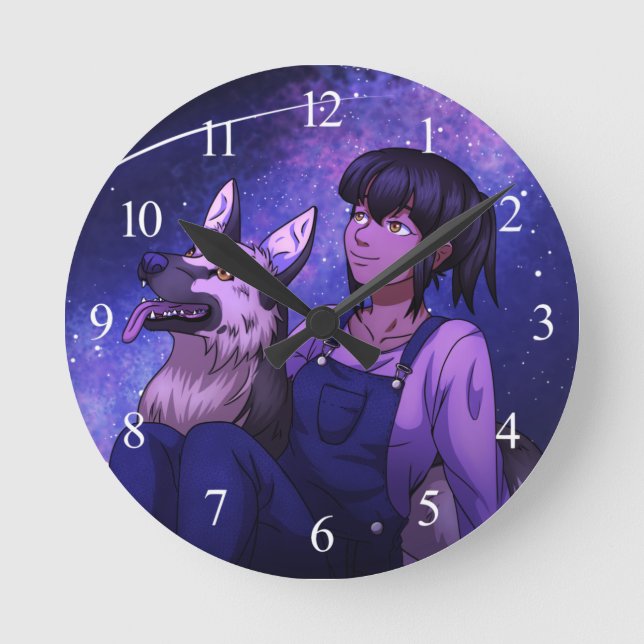 Reloj Redondo Mediano Stargazing with a Dog (Anverso)