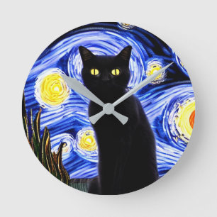 Reloj Redondo Mediano Starry Catty Night Round Clock
