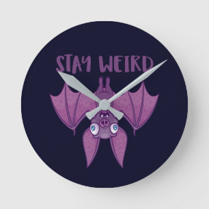 Reloj Redondo Mediano Stay Weird Personalizado Bat
