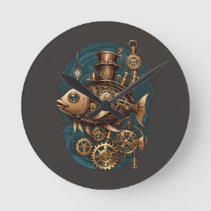 Reloj Redondo Mediano Steampunk Fish Vintage Retro Style