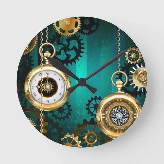 Reloj Redondo Mediano Steampunk Jewelry Watch sobre un fondo verde (Anverso)