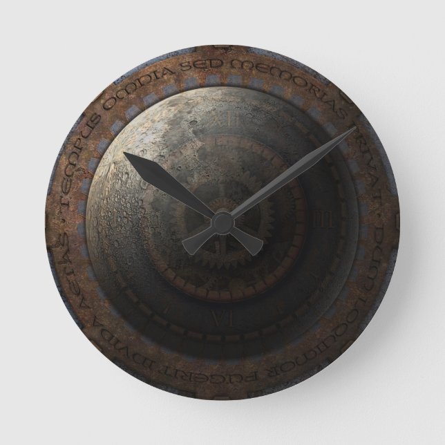 Reloj Redondo Mediano Steampunk Moon Clock Time Gears Metalizado (Anverso)