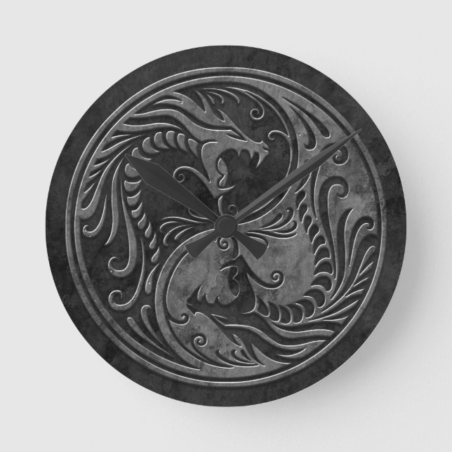 Reloj Redondo Mediano Stone Yin Yang Dragons (Anverso)