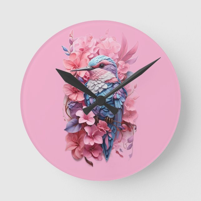 Reloj Redondo Mediano Stunning Pastel Hummingbird Floral (Anverso)