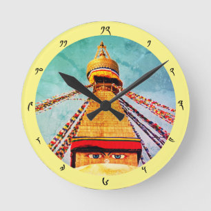 Reloj Redondo Mediano Stupa Boudhanath, Himalayas antiguas, Nepal/Tíbet