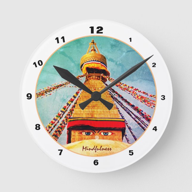 Reloj Redondo Mediano Stupa Boudhanath, ojos budistas, himalayas, Nepal (Anverso)