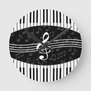 Reloj Redondo Mediano Stylish Music Notes Treble Clef and Piano Keys