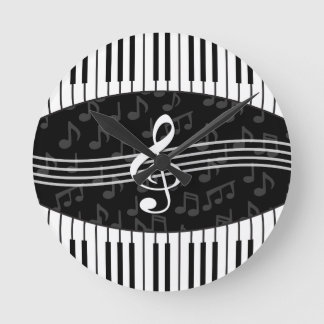 Reloj Redondo Mediano Stylish Music Notes Treble Clef and Piano Keys