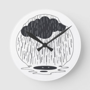 Reloj Redondo Mediano Stylized Rain Cloud with Falling Rain and Puddle