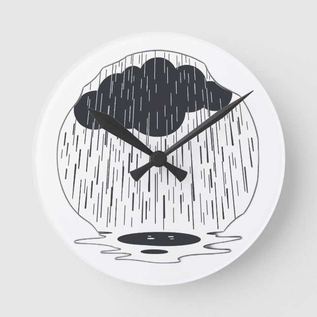 Reloj Redondo Mediano Stylized Rain Cloud with Falling Rain and Puddle (Anverso)