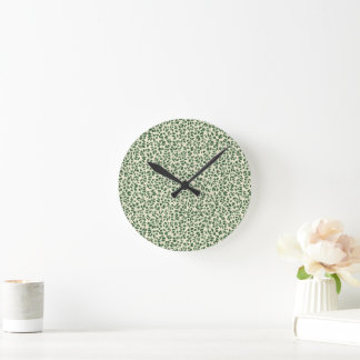 Reloj Redondo Mediano Suave patrón de follaje de hoja botánica verde sal