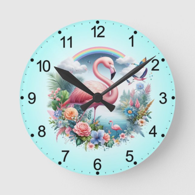 Reloj Redondo Mediano Sublimación de flamenco rosa-95158 (Anverso)