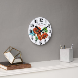 Reloj Redondo Mediano Sublime acuarela Red Poppies Feliz Jubilación