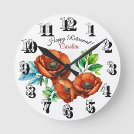 Reloj Redondo Mediano Sublime acuarela Red Poppies Feliz Jubilación