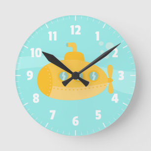 Reloj Redondo Mediano Submarino Amarillo Lindo, Para Dormitorio de Niños