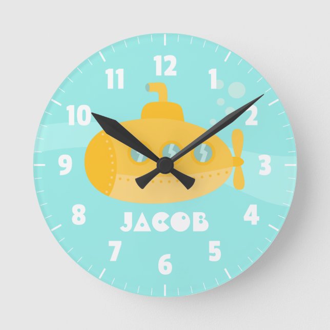 Reloj Redondo Mediano Submarino amarillo lindo, subacuático, para los (Anverso)