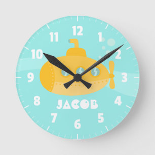 Reloj Redondo Mediano Submarino amarillo lindo, subacuático, para los