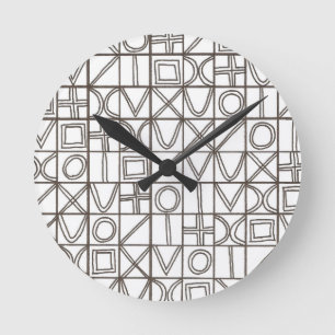 Reloj Redondo Mediano Sudoku Dos-Geométrico Moderno Blanco Y Negro