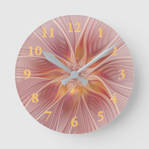 Reloj Redondo Mediano Sueño floral abstracto de fractal de arte de rosa
