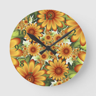 Reloj Redondo Mediano Sueño floral, arte fractal de flores abstractas mo