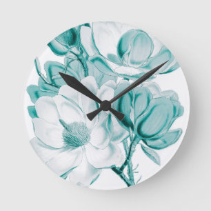 Reloj Redondo Mediano Sueño verde azulado de la magnolia