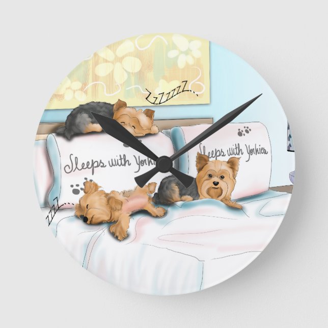 Reloj Redondo Mediano Sueños con Yorkies de Catia Cho (Anverso)
