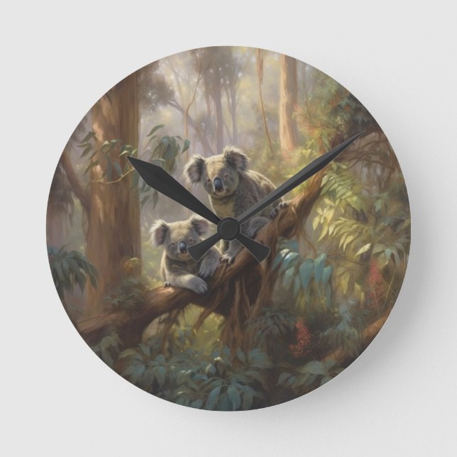 Reloj Redondo Mediano Sueños del Bosque de Koalas (Anverso)