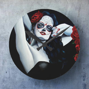 Reloj Redondo Mediano Sugar Skull Red Roses