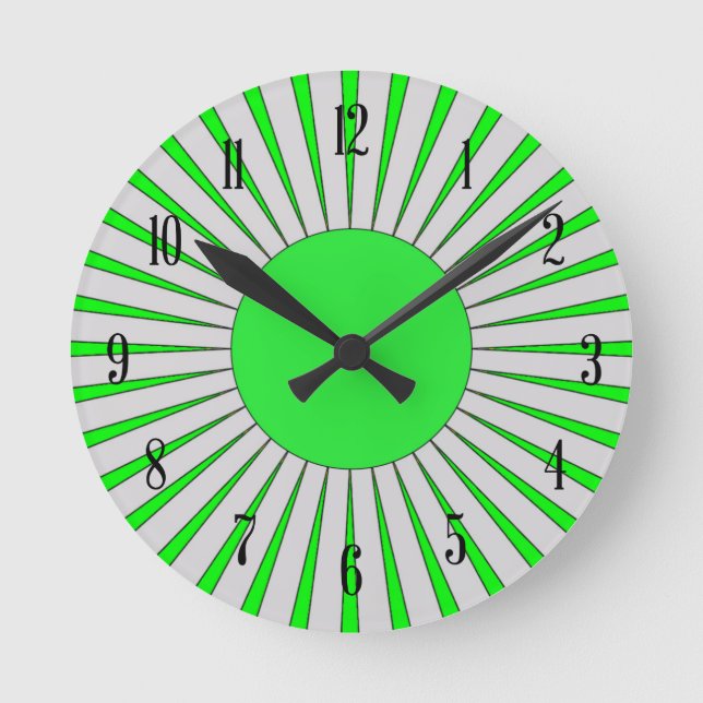 Reloj Redondo Mediano Sunburst verde brillante estilo años 70 (Anverso)